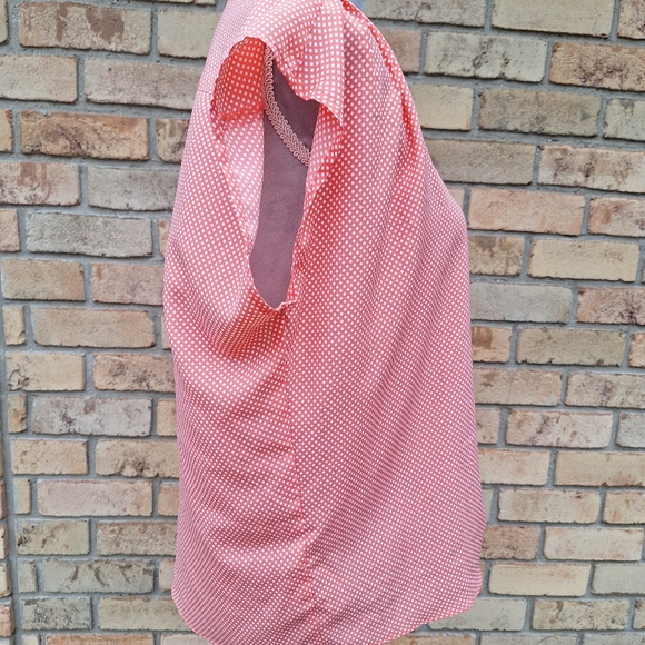 ANN TAYLOT LOFT Pink/Coral Cap Sleeve Button Down Blouse, Medium, Never Worn - Picture 5 of 8
